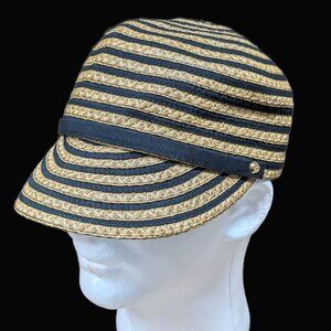 Eric Javits Womens Newsboy Hat Natural Raffia  Tan & Black UPF 50+ Packable Cap